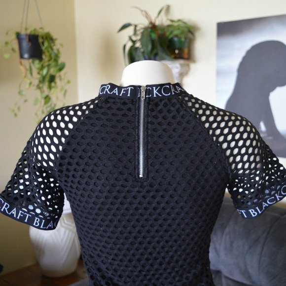 Black Craft Cult Body Con Knit Fish Net Mini Dress Sexy - Picture 6 of 8